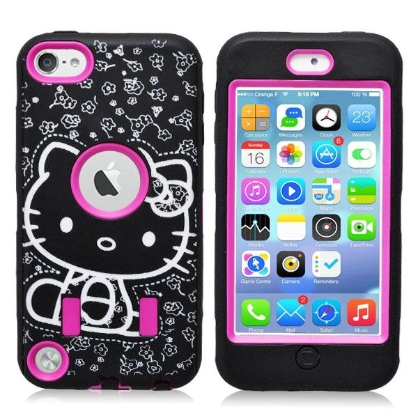 New arrival Hello kitty r   ed case for I POD touch5 with screen protector