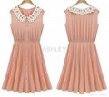 2013 new summer sleeveless chiffon dress with lace collar and waist pleater 2