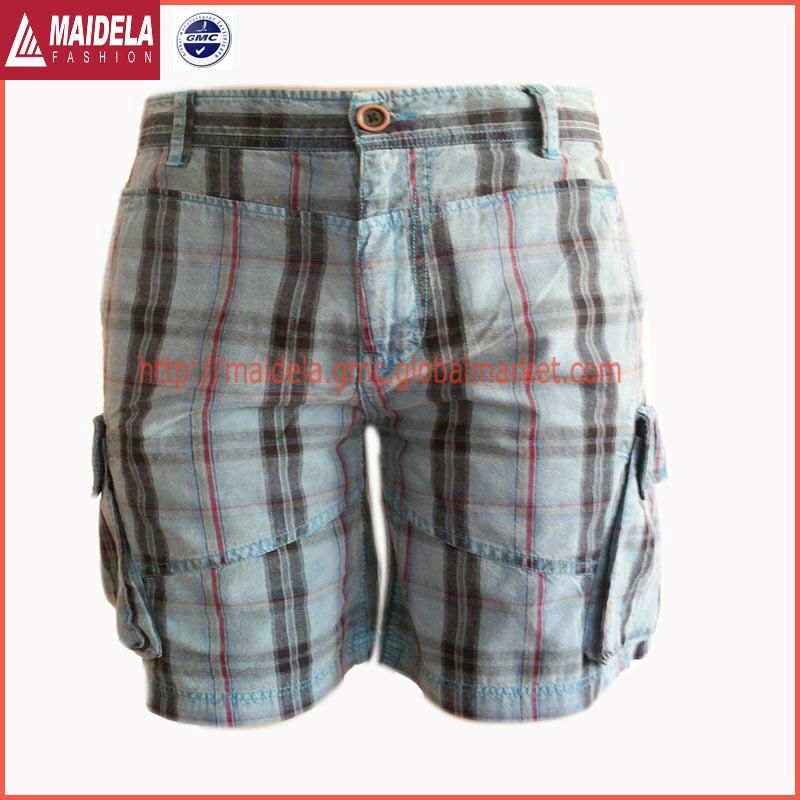 Cargo Shorts for men with plaid yarn dyed fabric 3