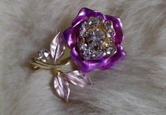 rose and leaf brooch with crystal stones