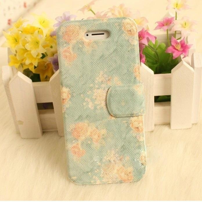 2013 new pretty PU printing flower stand phone cover 