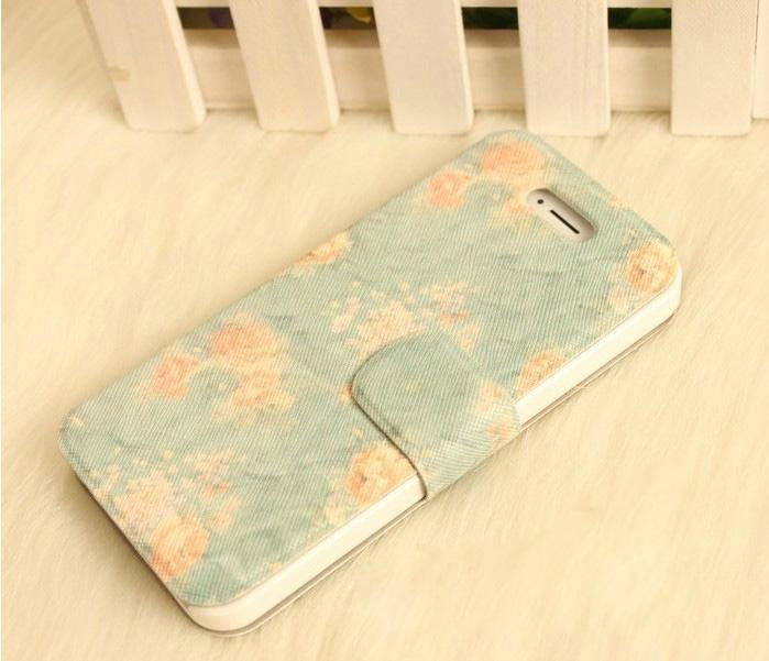 2013 new pretty PU printing flower stand phone cover  2