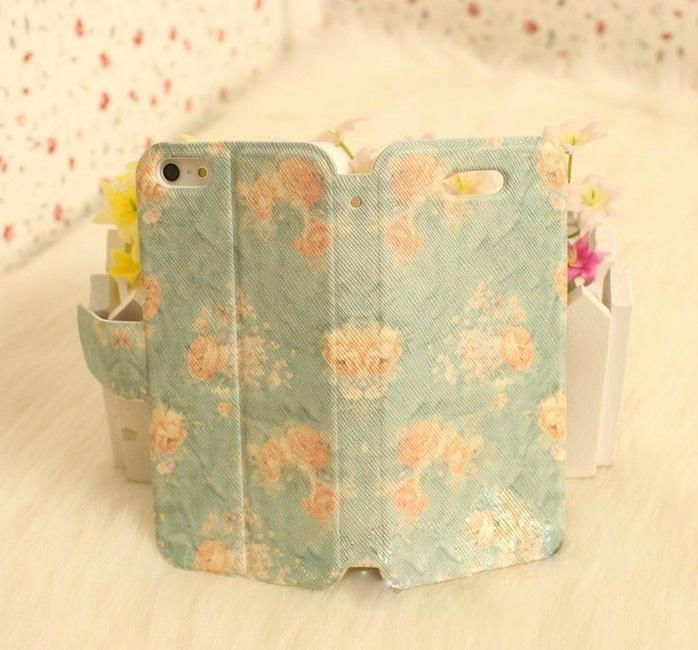 2013 new pretty PU printing flower stand phone cover  3