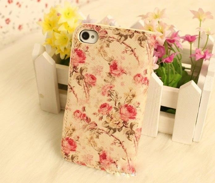 2013  new beautiful folwer painting PU iphone 4/5 case 2