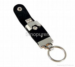 2GB Curved Metal USB with Genuine Leather Cover and Magnet Inside