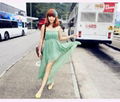 New Womens Strapless Temperament Irregular Skirt Gauze Green Long Maxi Dress 3