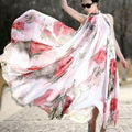 Summer Elegant BoHO Lotus Leaf Big Hem Chiffon Maxi Flowers Dress 1