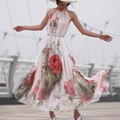 Summer Elegant BoHO Lotus Leaf Big Hem Chiffon Maxi Flowers Dress 2