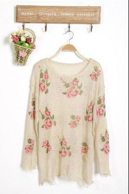 2013 NEW Women Fashion Vintage Rose Flower Hollow Holes Knitwear Sweater Top Shi 4