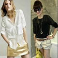 2013 New Women Fashion Simple Basic Sheer Chiffon Blouse T-Shirt With Pockets J 1