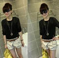 2013 New Women Fashion Simple Basic Sheer Chiffon Blouse T-Shirt With Pockets J 3