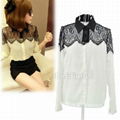 2013 HOT Womens Casual Black Lace Chiffon Splicing Shirt Long Sleeve Blouse Tops 2