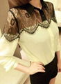 2013 HOT Womens Casual Black Lace Chiffon Splicing Shirt Long Sleeve Blouse Tops 4