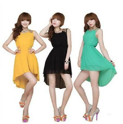 Women's 6 Colors Paillette Shoulder Slim Elegant Chiffon Casual Mini Vest Dress