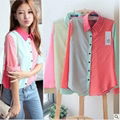 Spring Fashion Women Color Block Print Chiffon OL Lapel Blouse Shirt Tops career 1