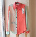 Spring Fashion Women Color Block Print Chiffon OL Lapel Blouse Shirt Tops career 4