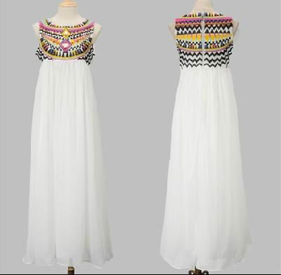 vintage Sequins Design Chiffon Maxi Dresses Embroidery Bohemian Beach Long Dress 4