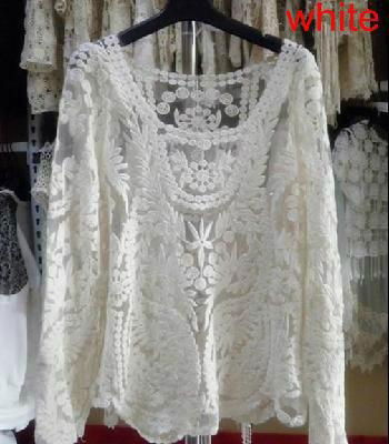 Semi Sexy Sheer Sleeve Embroidery Floral Lace Crochet Tee Top T shirt Vintage 2