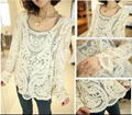 Semi Sexy Sheer Sleeve Embroidery Floral Lace Crochet Tee Top T shirt Vintage 3