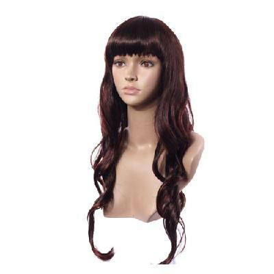 Capless long Wavy Chestnut color Synthetic Wig 72cm