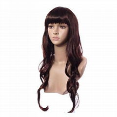 Capless long Wavy Chestnut color Synthetic Wig 72cm