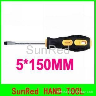 SunRed wholesale rubber handle 5*150mm 45# steel Magnetic Slotted Screwdriver  1