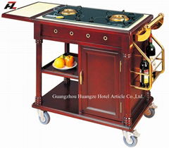 Kitchen Flambe Cooking Trolley with Gas Stoves