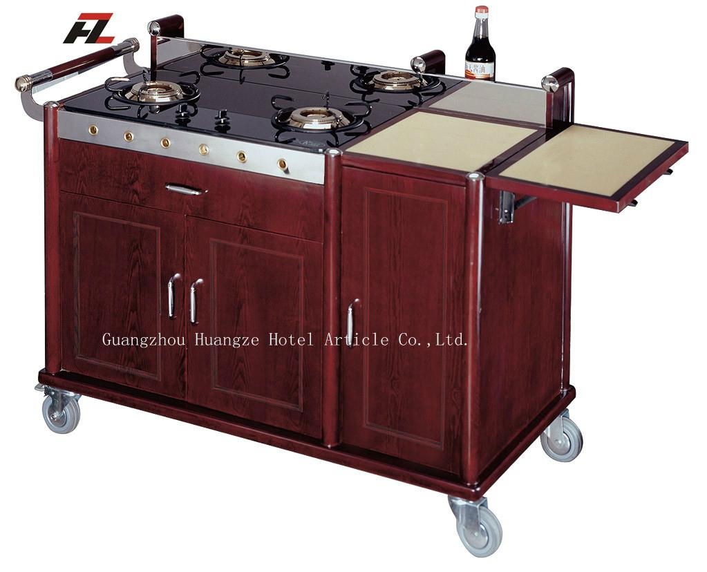 Kitchen Flambe Trolley with Double Gas Burner-Kitchen Cart Island 