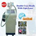 Double cryolipolysis heads slimming machine with lipo-laser paddle
