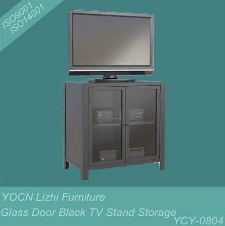 Black Glass Door Steel TV Stand Cabinet YCY-0804  1