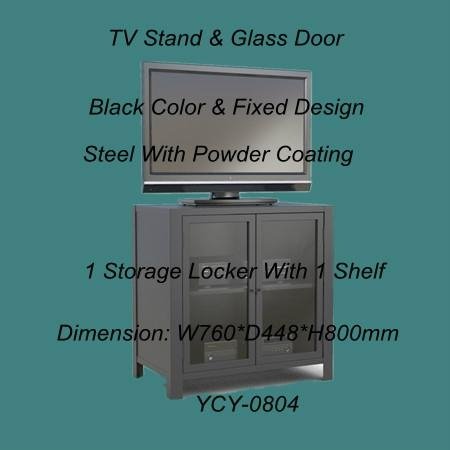 Black Glass Door Steel TV Stand Cabinet YCY-0804  2