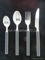 24pcs tumble polish cutlery with printing-pattern