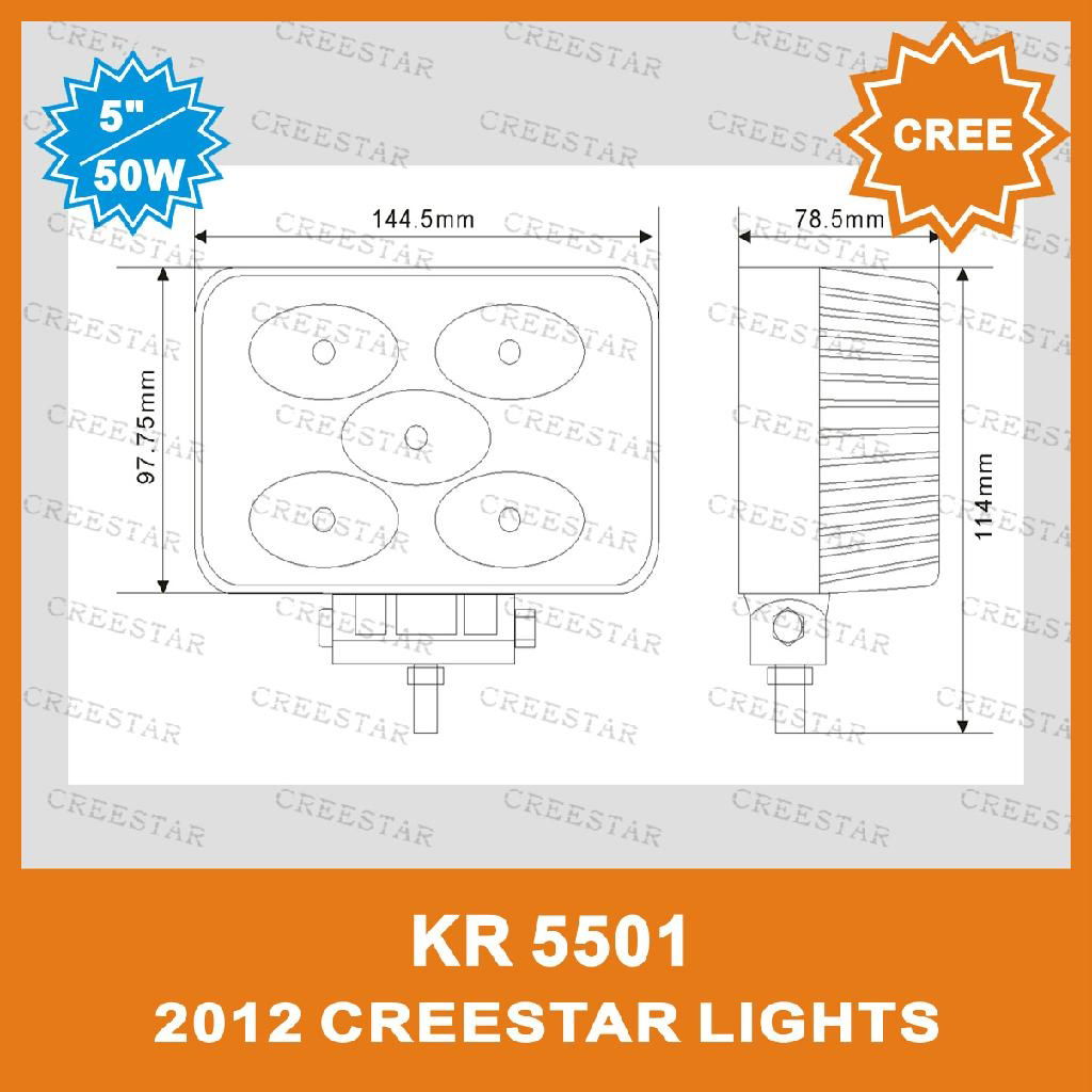 50W 5" RECTANGLE CREE LED Work Light For Off-road Truck with EMC  5