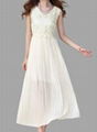 Summer new women lace embroidered chiffon dress pleated skirts