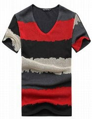 wholesale retail brand new men t shirts colorful Stripe V neck t shirt