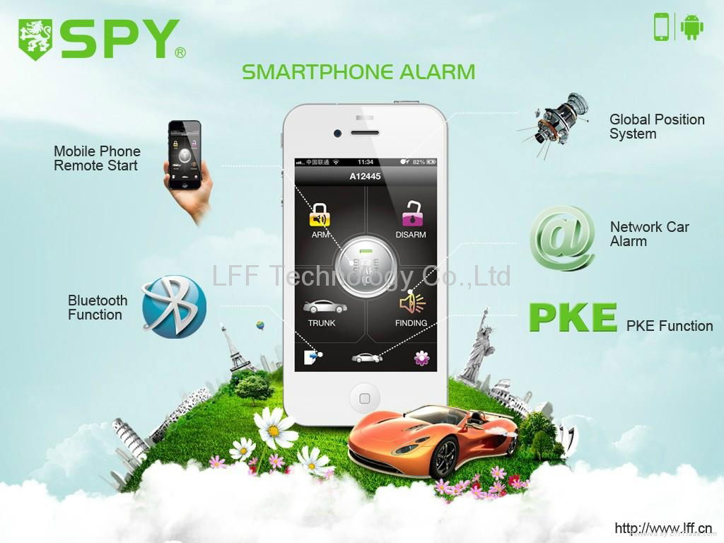 2013Hot selling smartphone car alarm 2