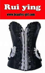 Sexy Black Satin Sexy Corset With lace pocket 