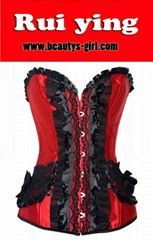 Fashion Women Red Satin Sexy Corset With lace pocket 