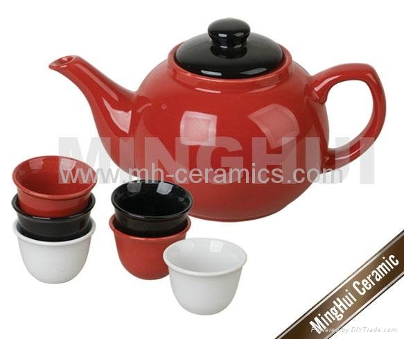 Teapots full sets with 6 different color teacups