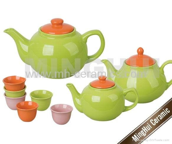 Teapots full sets with 6 different color teacups 3