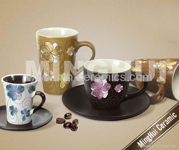 Colorful coffee & milk cups and saucers 2