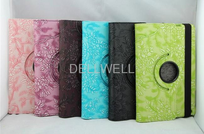 360 Degrees Rotating Stand Stylish Embossed Flowers Case for iPad4 and ipad3 and