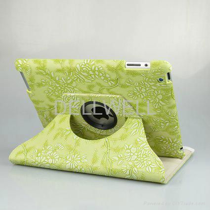 360 Degrees Rotating Stand Stylish Embossed Flowers Case for iPad4 and ipad3 and 2