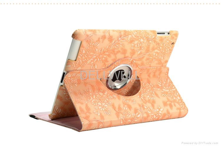 360 Degrees Rotating Stand Stylish Embossed Flowers Case for iPad4 and ipad3 and 3