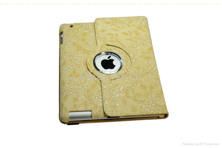 360 Degrees Rotating Stand Stylish Embossed Flowers Case for iPad4 and ipad3 and 4