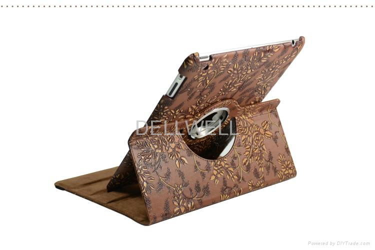 360 Degrees Rotating Stand Stylish Embossed Flowers Case for iPad4 and ipad3 and 5