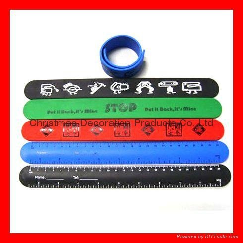 Ink color and debossed color filled silicone slap bracelet with metal chip 3