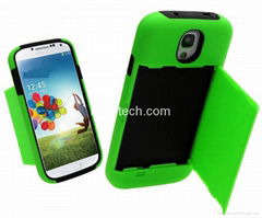 PC and Silicone Protective Case With Card Holder and Stand For Samsung S4 I9500