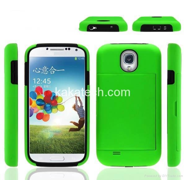 PC and Silicone Protective Case With Card Holder and Stand For Samsung S4 I9500 4