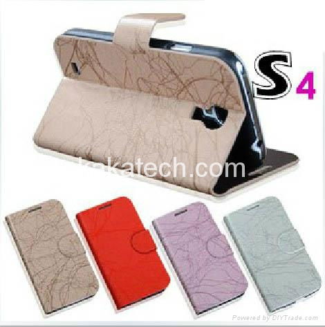 Lightning line PU leather Case with Card Holder For Samsung Galaxy S4 I9500